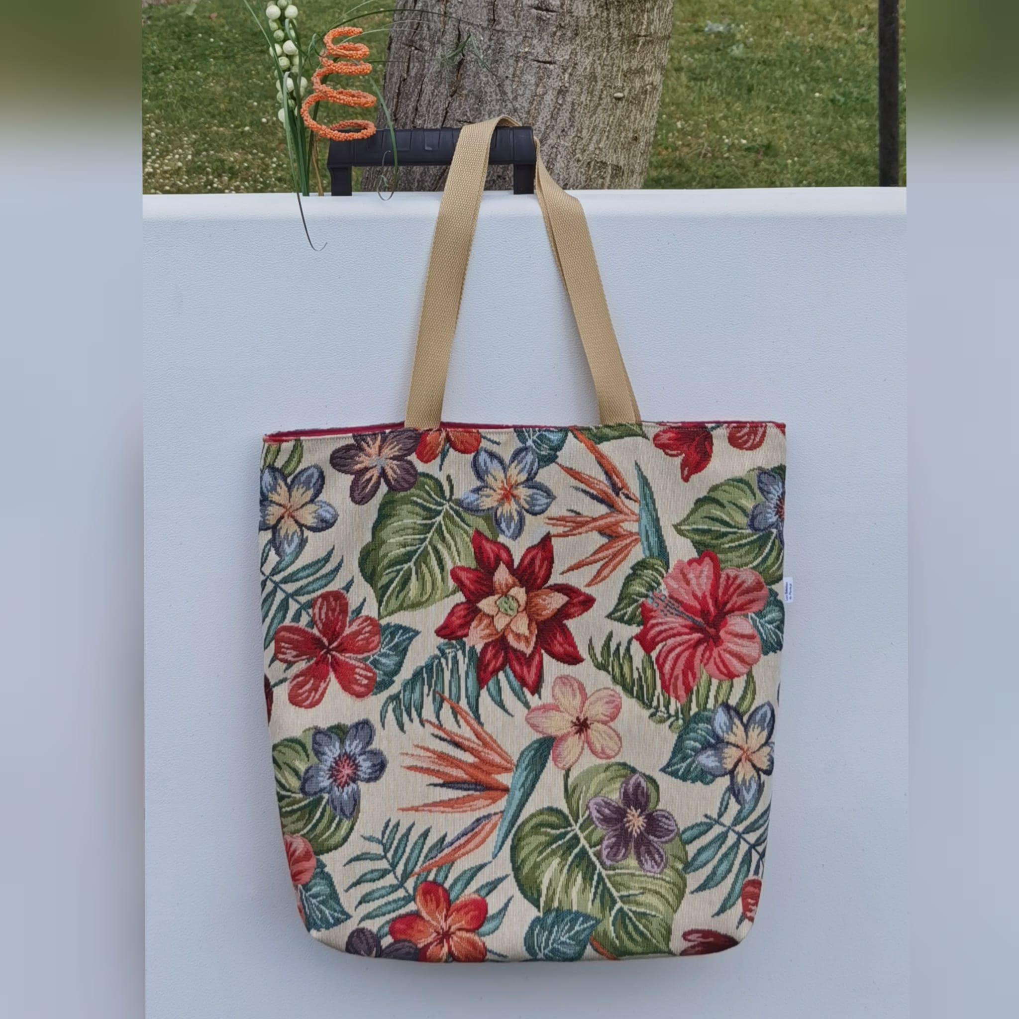 Bolsa de costado de tejido gobelino de flores