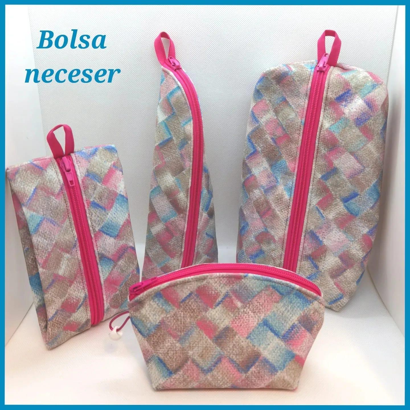 Bolsas neceser de cestería azul y rosa