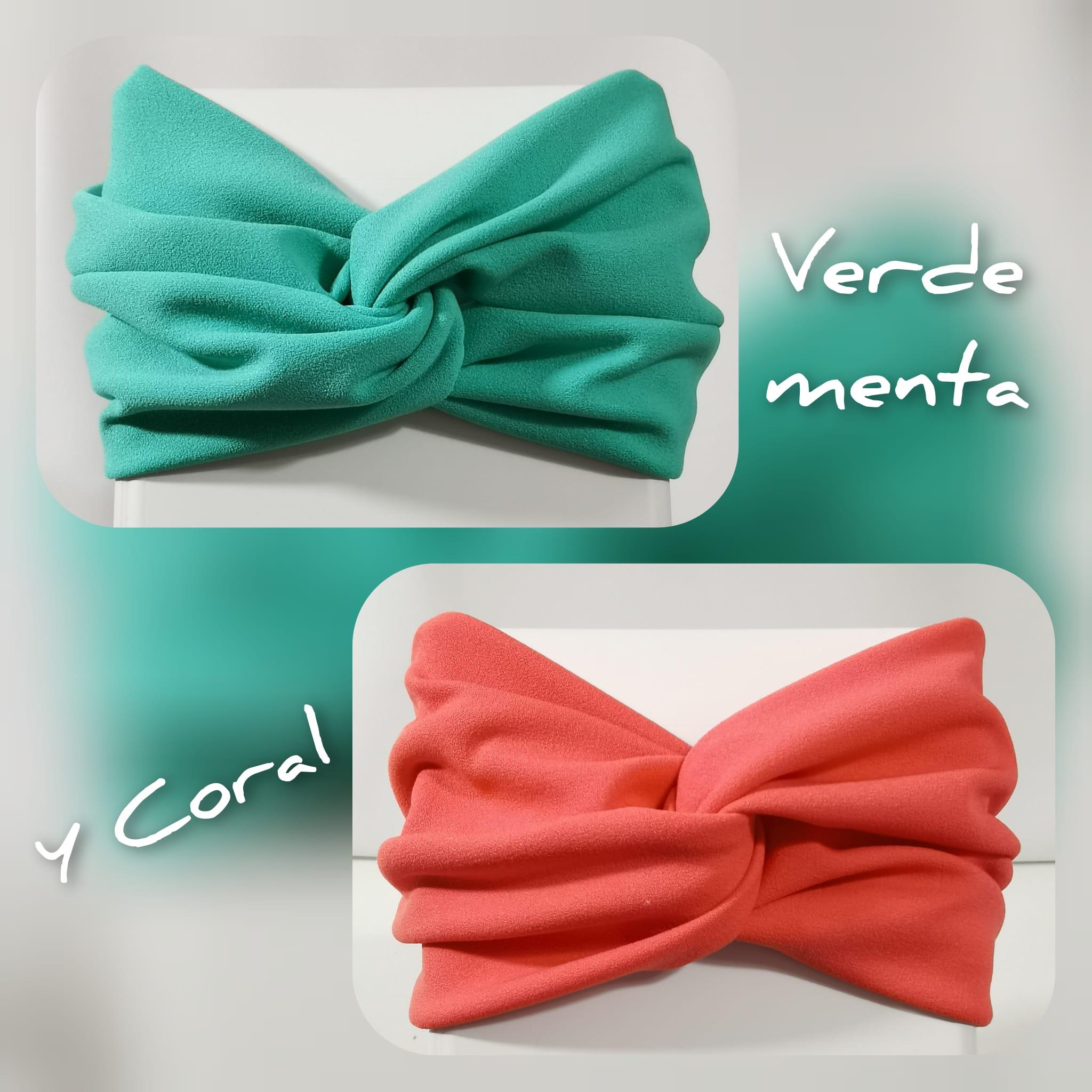 Diadema de punto elástico menta-coral