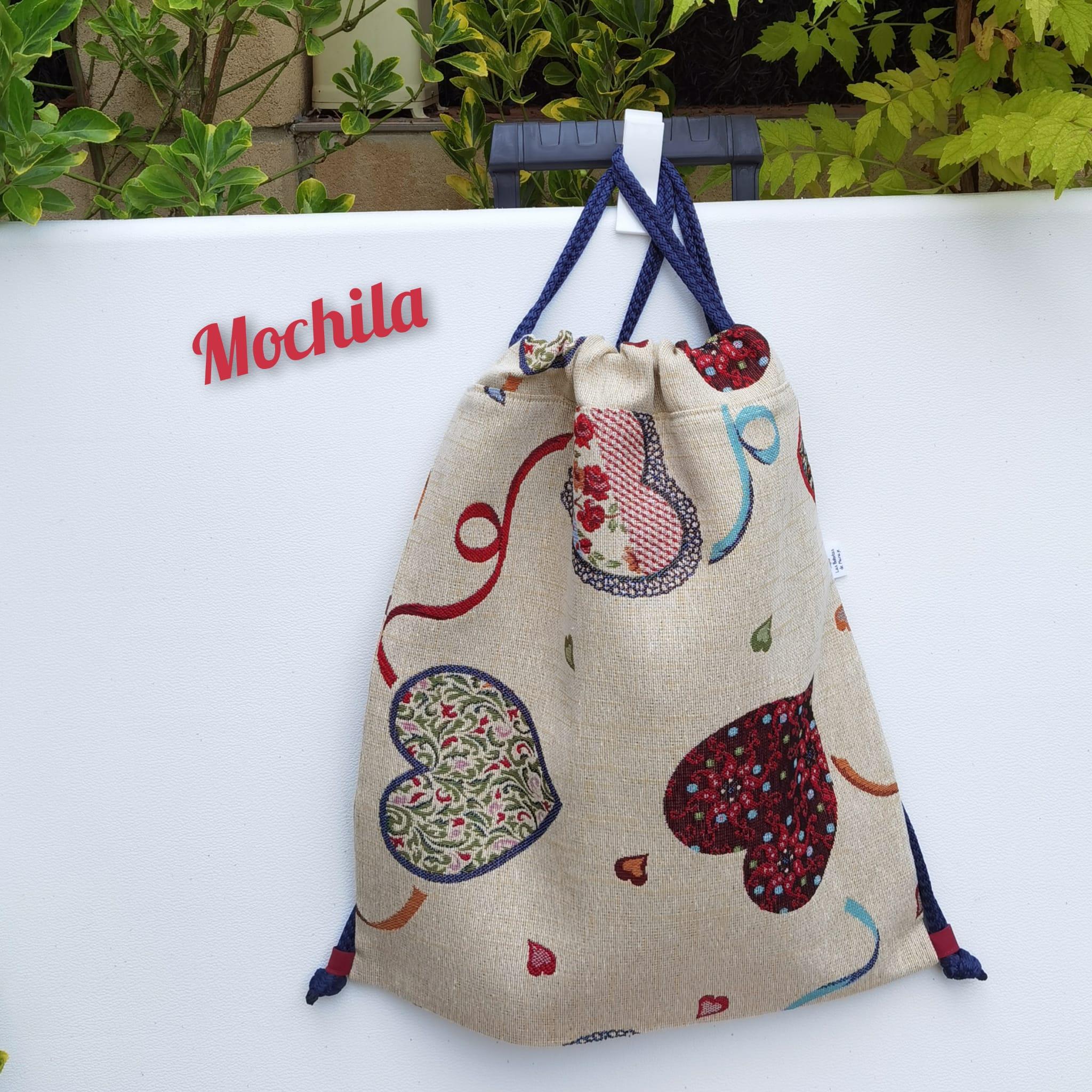 Mochila de tejido gobelino de corazones